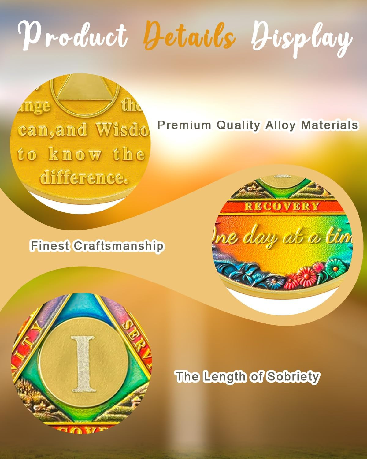 CHURYUML 1 Year Sobriety Coin - One Day at a Time Sober Chip, One Year AA Coins Recovery Medallions Alcoholics Anonymous Token Sobriety Gifts for Women & Men Celebrating Milestones in Sobriety