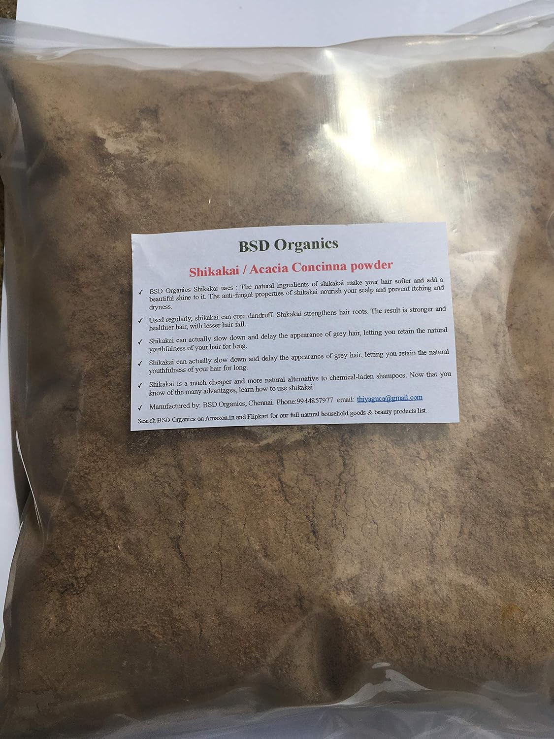 BSD Organics Shikakai/Acacia Concinna Powder - 1 Kg