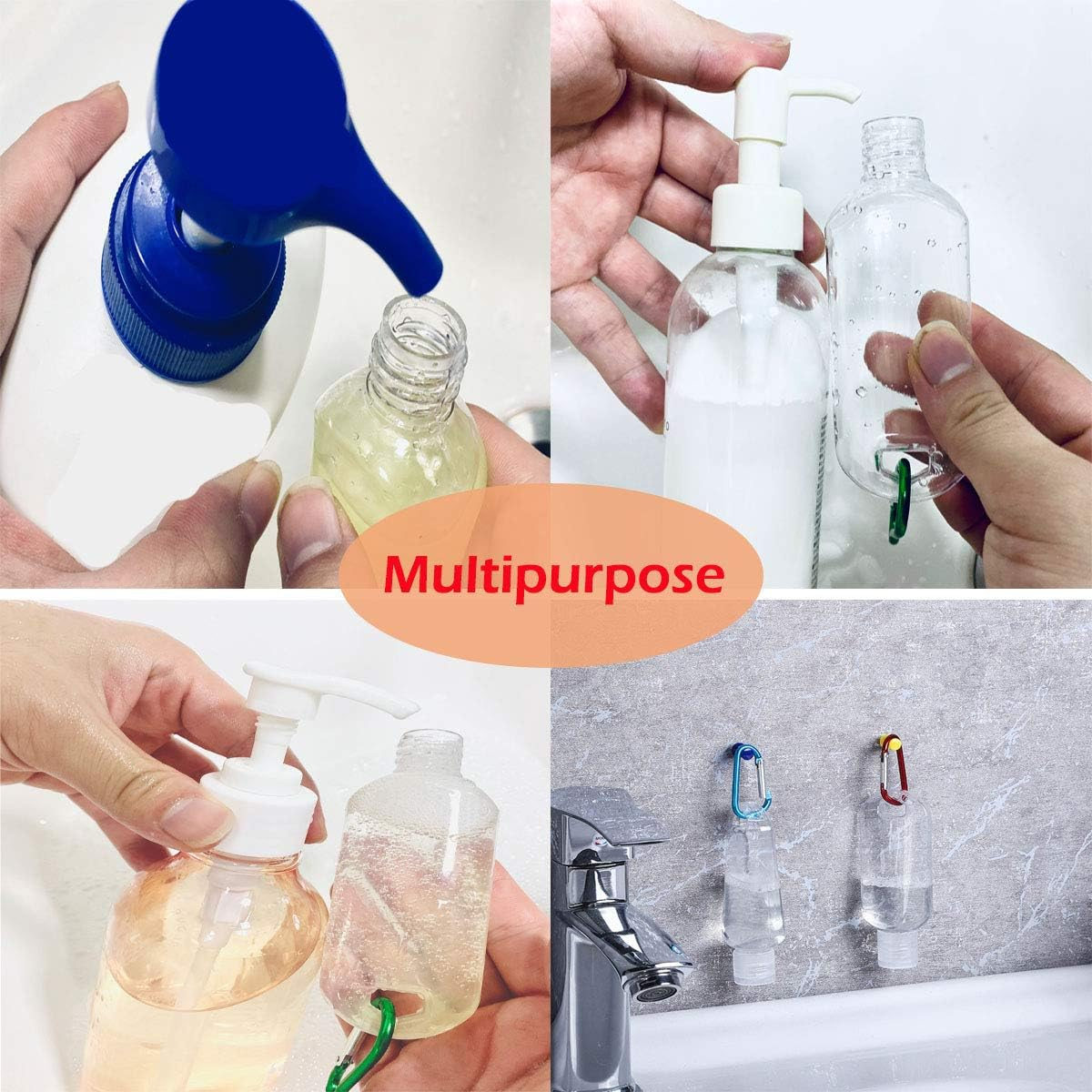 Travel Bottles with Keychain, 2Oz/50Ml Portable Plastic Travel Bottles - Leakproof Squeeze Bottles with Flip Cap - Empty Refillable Containers for Hand Sanitizer Conditioner Body Wash Liquid Etc