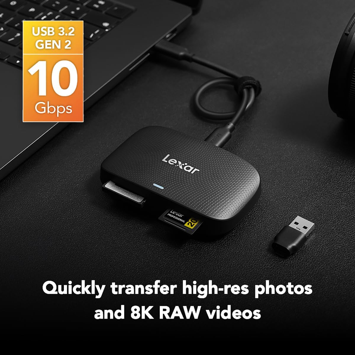 Lexar Professional Cfexpress Type B/SD USB 3.2 Gen 2 Reader, Transfer Speeds up to 10Gbps, Designed for Cfexpress Type B and SD Cards (LRW520U-RNBNG)