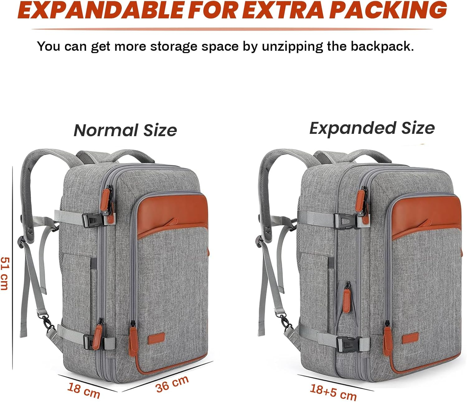 Travel Backpack, Travel Laptop Backpack for Men Women,Airplane Approved Travel Backpack Suitcase with Usb Charging Port,Expandable Large Suitcase Backpacks with 4 Packing Cubes,Carry on Backpack image number 4