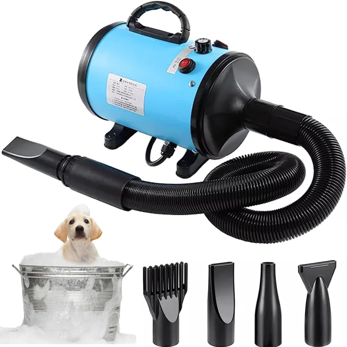 Dog Hair Dryer 2800W Dog Blaster Dryer Pet Dryer Blower Stepless Speed Professional Pet Grooming Hair Dryer with 4 Different Nozzles for Dog Cat (Blue) image number 3