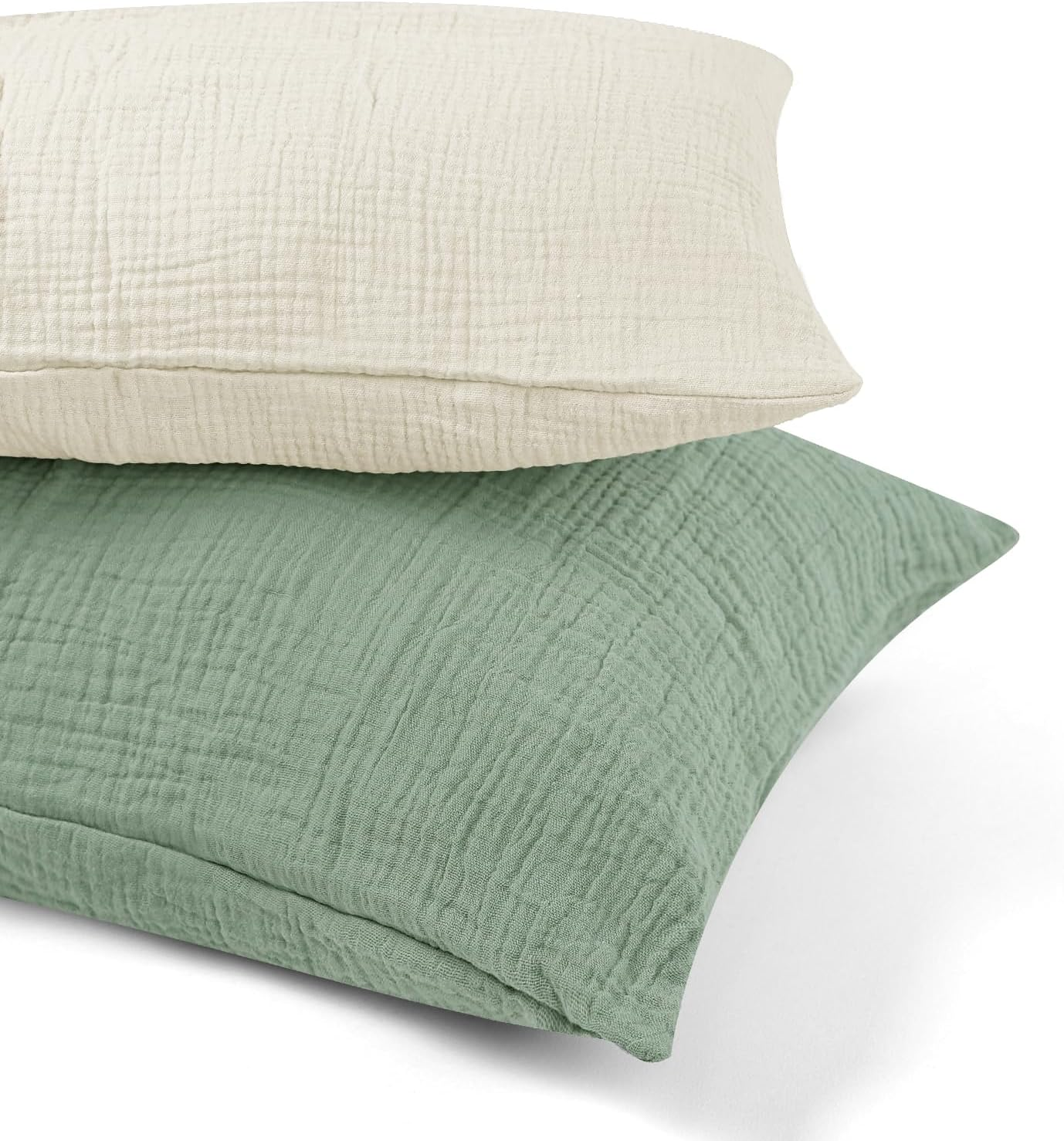 Muslin Toddler Pillowcase for 13 X 18 Pillow, 2 Pack Small Travel Pillow Cases Covers with Envelope Closure, Soft & Breathable Kids Pillowcase for Girls Boys, Apricot & Green