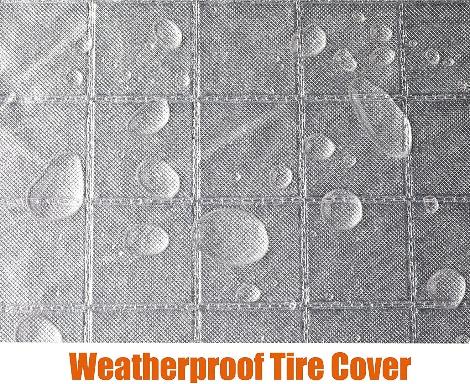 Tire Covers,4Pcs Tire Cover Waterproof Dustproof Aluminum Film Anti‑Uv Tyre Spare Wheel Protector with Hooks for Car RV SUV Truck Trailer,Fit 40-42 Inch Tire Diameter/Silver image number 6