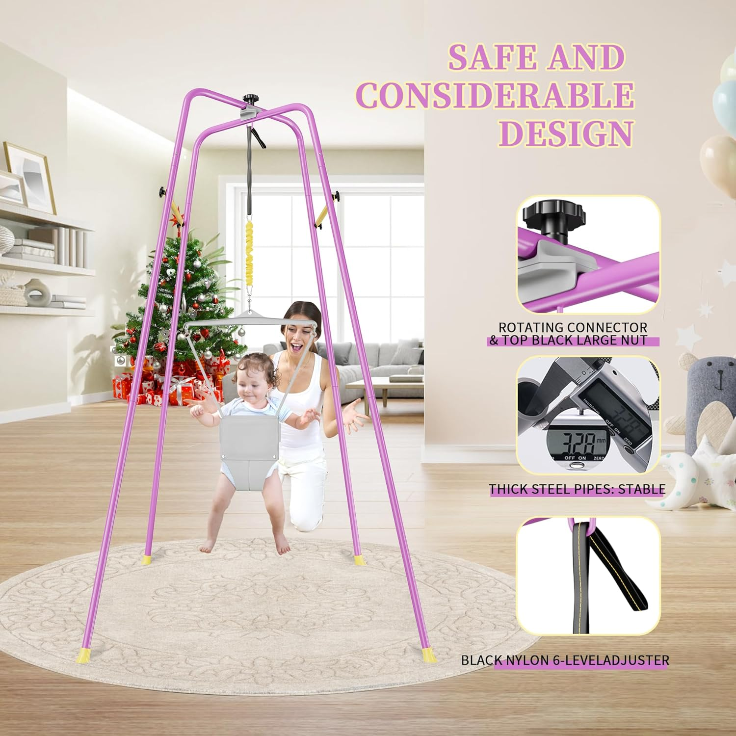 Baby Jumper with Stand &ndash; Height-Adjustable Bouncer & Exerciser for 6-24 Months, Indoor/Outdoor Use, Tool-Free Setup image number 3