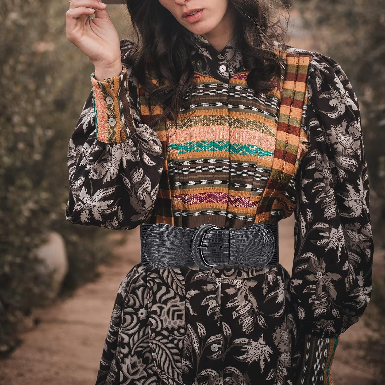 Valleycomfy 3 Pieces Women Elastic Wide Belt for Ladies Dresses,Pu Leather Stretchy Dress Belt,Vintage Wide Belt Waistband image number 5