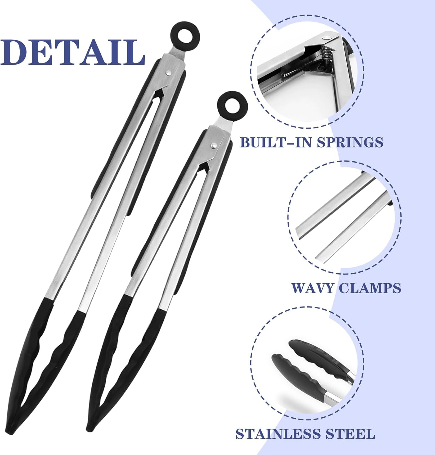 Premium Stainless Steel Locking Kitchen Tongs with Silicone Tips, 13.38 Inch and 10.63 Inch Heavy Duty Non-Slip Grip Cooking Tongs for Precise Handling and Non-Scratch Use in Any Kitchen image number 5