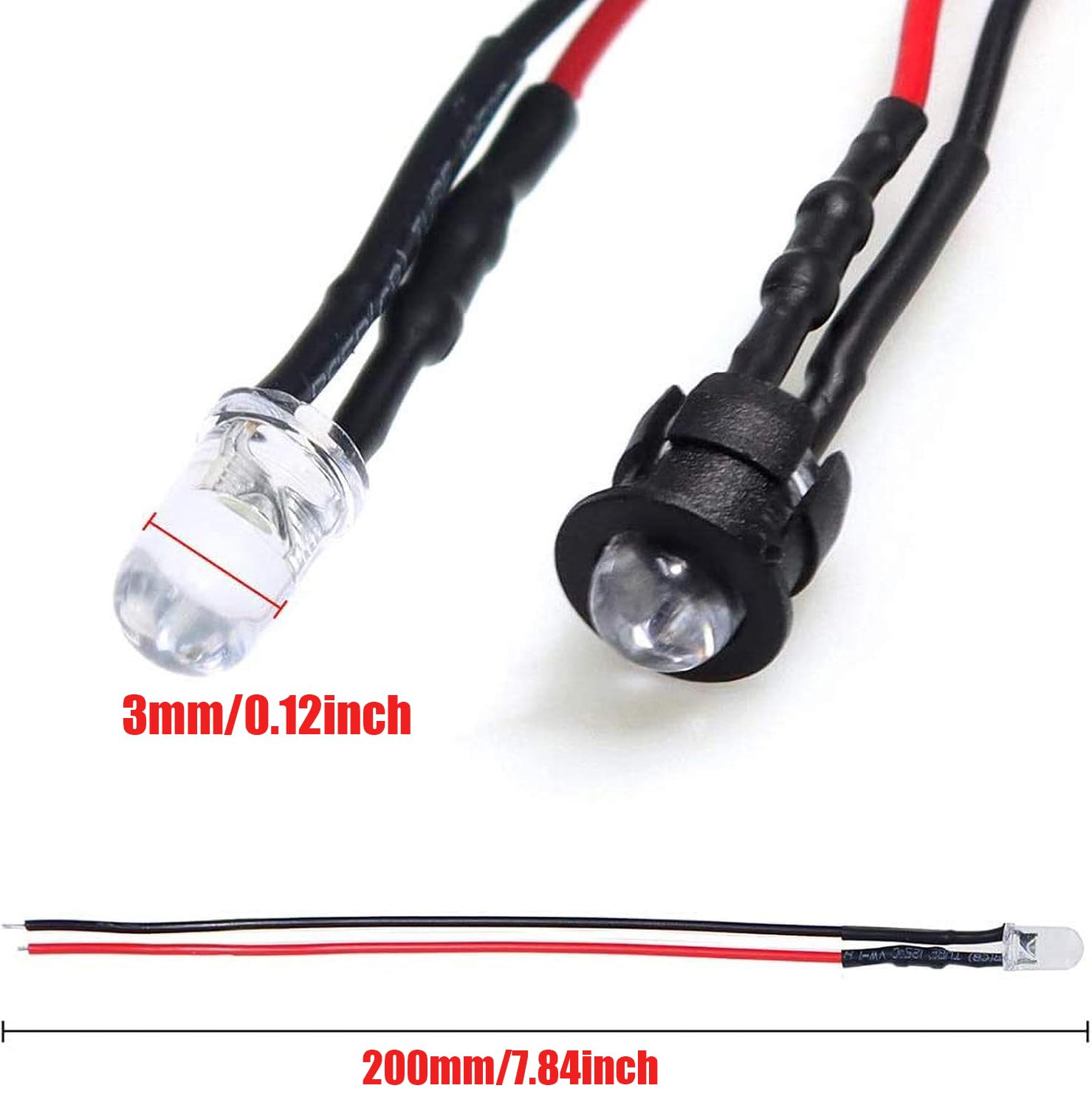 80Pcs 3MM 3Volt LED Lights Kit Emitting Diodes Pre Wired LED Lights Diodes 8 Colors with 80Pcs 3Mm Plastic Holders Panel Mount Black image number 6