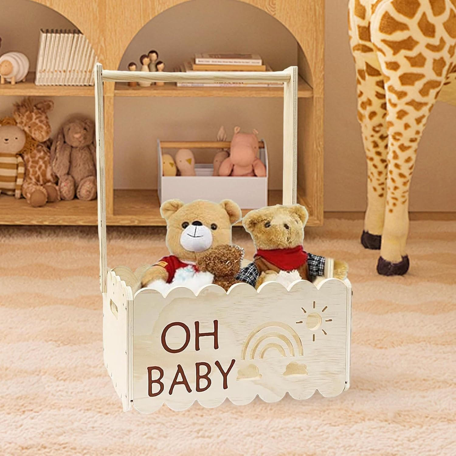 Wooden Baby Shower Gift Box, Wooden Crates with Stackable Handle &ndash; Decorative Boxes for Christening and Pregnancy image number 6