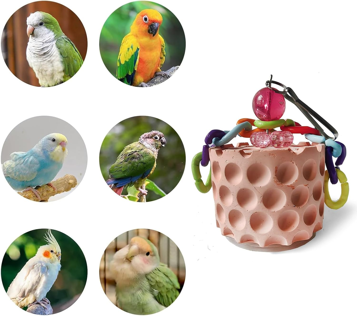 Bird Chewing Toys Bird Beak Grinding Stone Calcium Parakeet Treats for Budgies Cockatiels Conures Quaker Senegal Parrot (Orange)