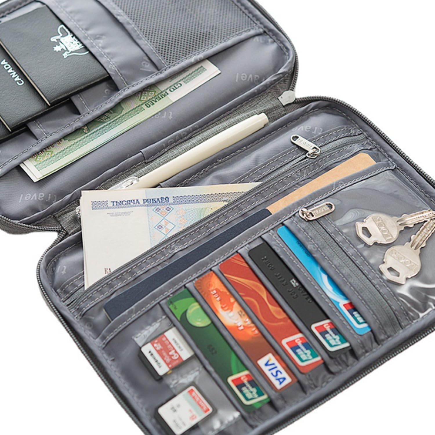 Large Waterproof Passport Card Holder Travel Document Wallet Bag (Black) image number 3