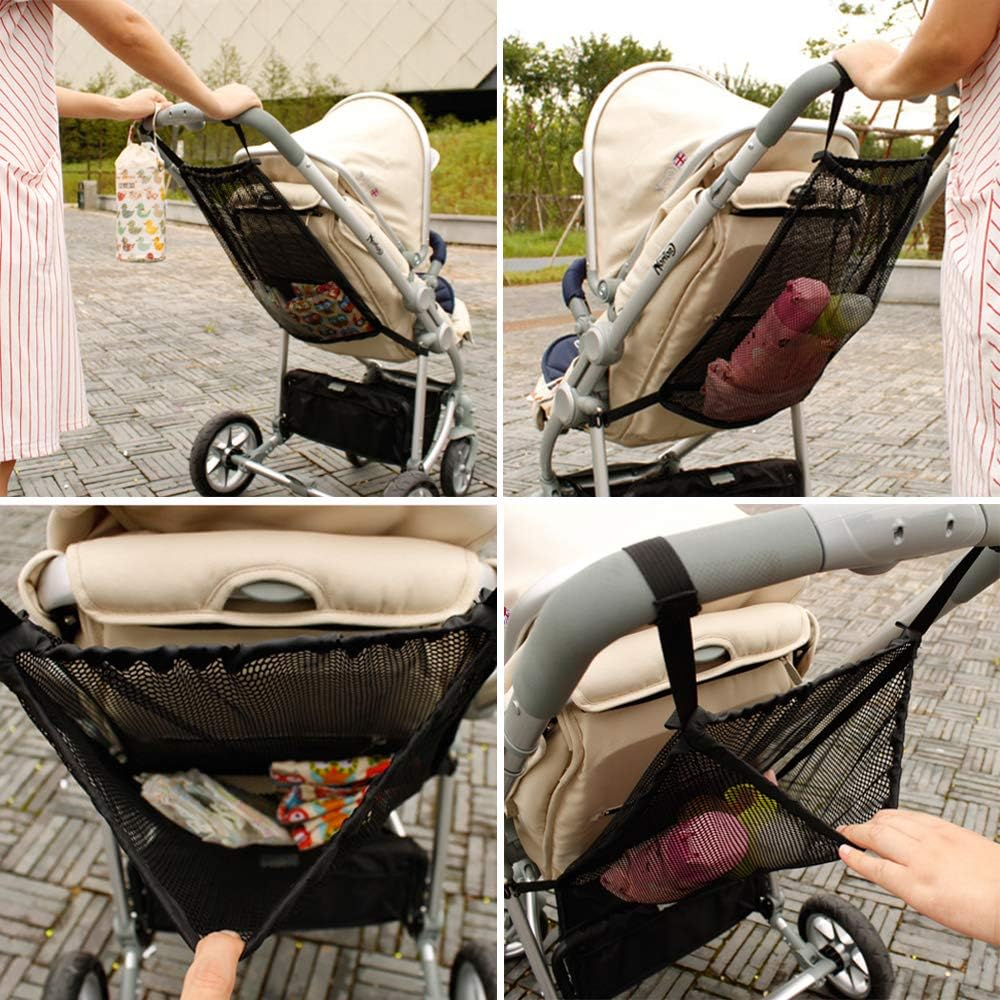 Shopping Bags, Universal Net Shopping Net for Prams, Pushchairs and Buggies, Mesh Pocket Back of the Pram, Storage Bag, Fits Most Handles, Black, Pack of 1 image number 1