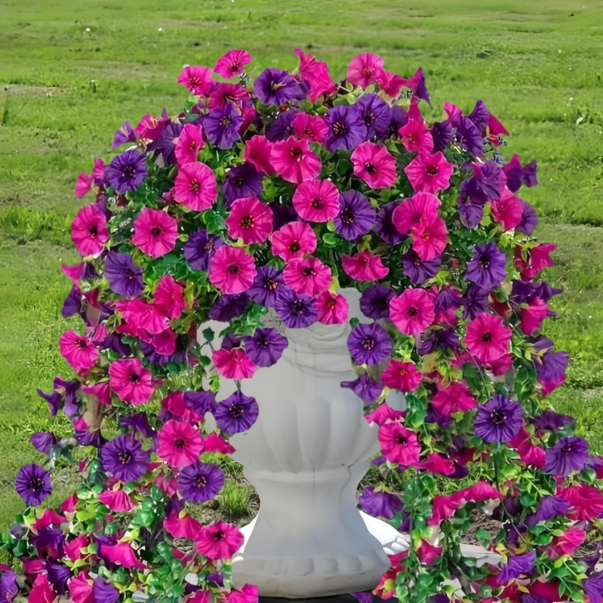 4 Pack Artificial Hanging Flowers, Fake Flower Morning Glory with Eucalyptus Leaves for Spring Summer Decoration, UV Resistant Look Real for Outdoor Home Indoor Planter Porch Patio Balcony Yard Decor