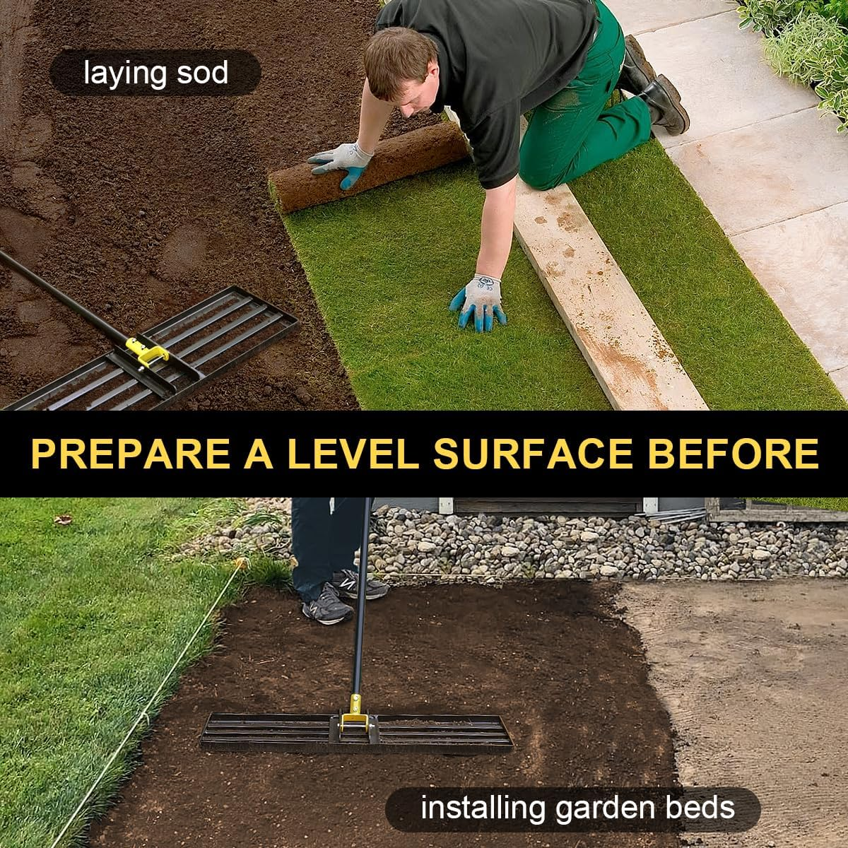 Colwelt Lawn Leveling Rake 31'', Hefty Lawn Leveler Rakes for Grass Soil, Leveling Rake for Lawn with 72'' Ergonomic Curved End Grip Long Handle, Levelawn Tool Leveling Soil, Yard Lawn Leveling Tool image number 2