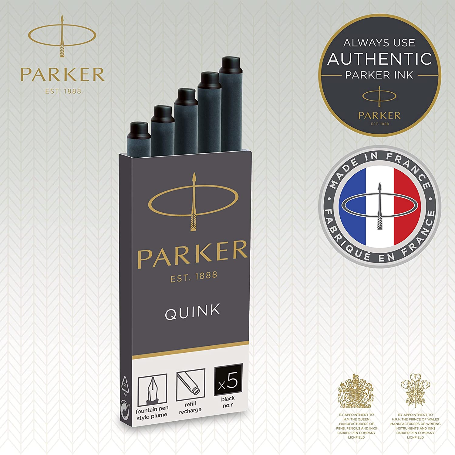 PARKER QUINK Long Fountain Pen Ink Refill Cartridges, Black, 5 Count (Pack of 2) image number 7