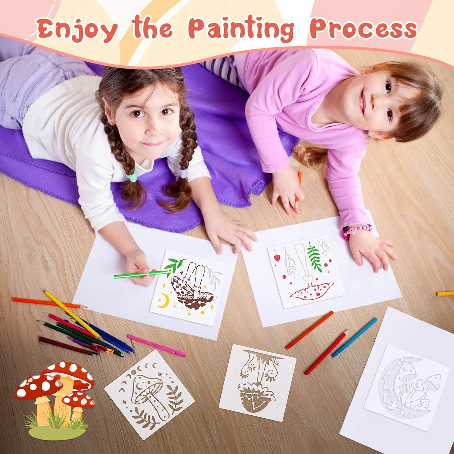 Dayker 12PCS Mushroom Stencils, Reusable Plastic Craft Stencil, Mushrooms Moon Plants Drawing Template, DIY Art Decor for Painting on Wall Canvas image number 5