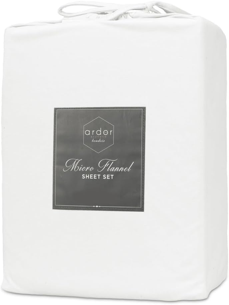 Ardor Boudior Micro Flannel Sheet Set, White, King image number 2
