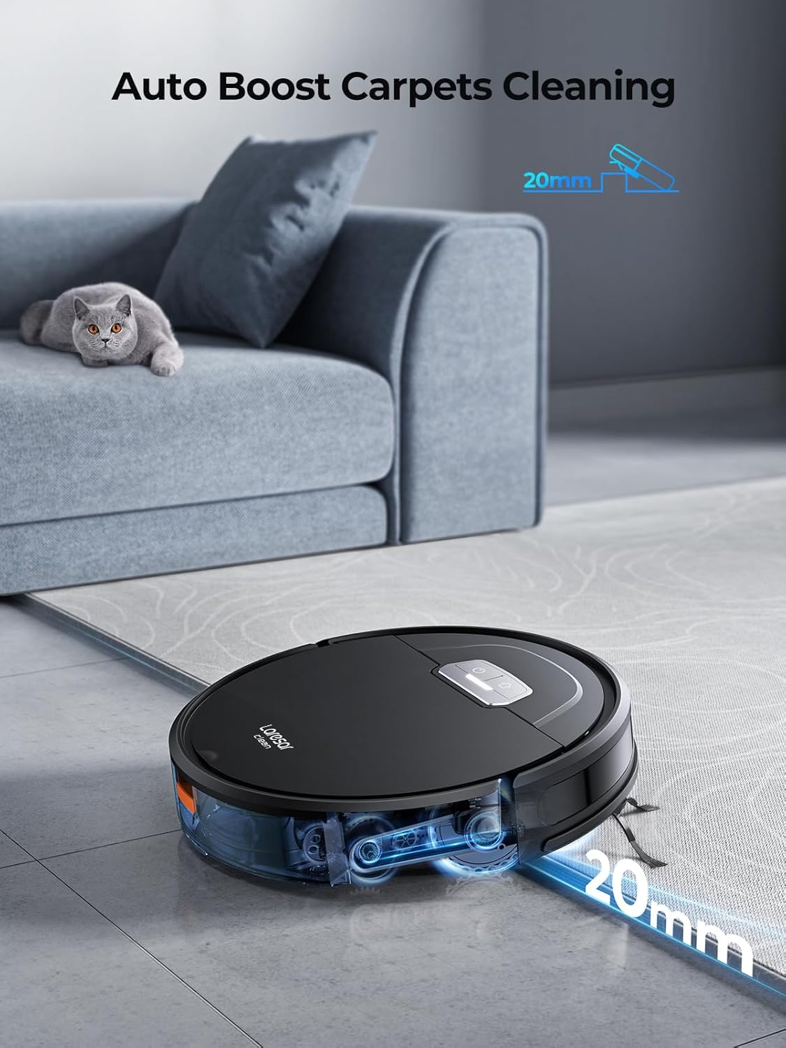 Laresar Clean Evol 3 Robot Vacuum, 4500Pa Suction, 180Min Runtime Robot Vacuum Cleaner and Mop, 3-In-1 Robot Vacuum and Mop, Wifi/App/Alexa/Remote Control, Slim & Quite for Pet Hair/Carpet/Hard Floor image number 2