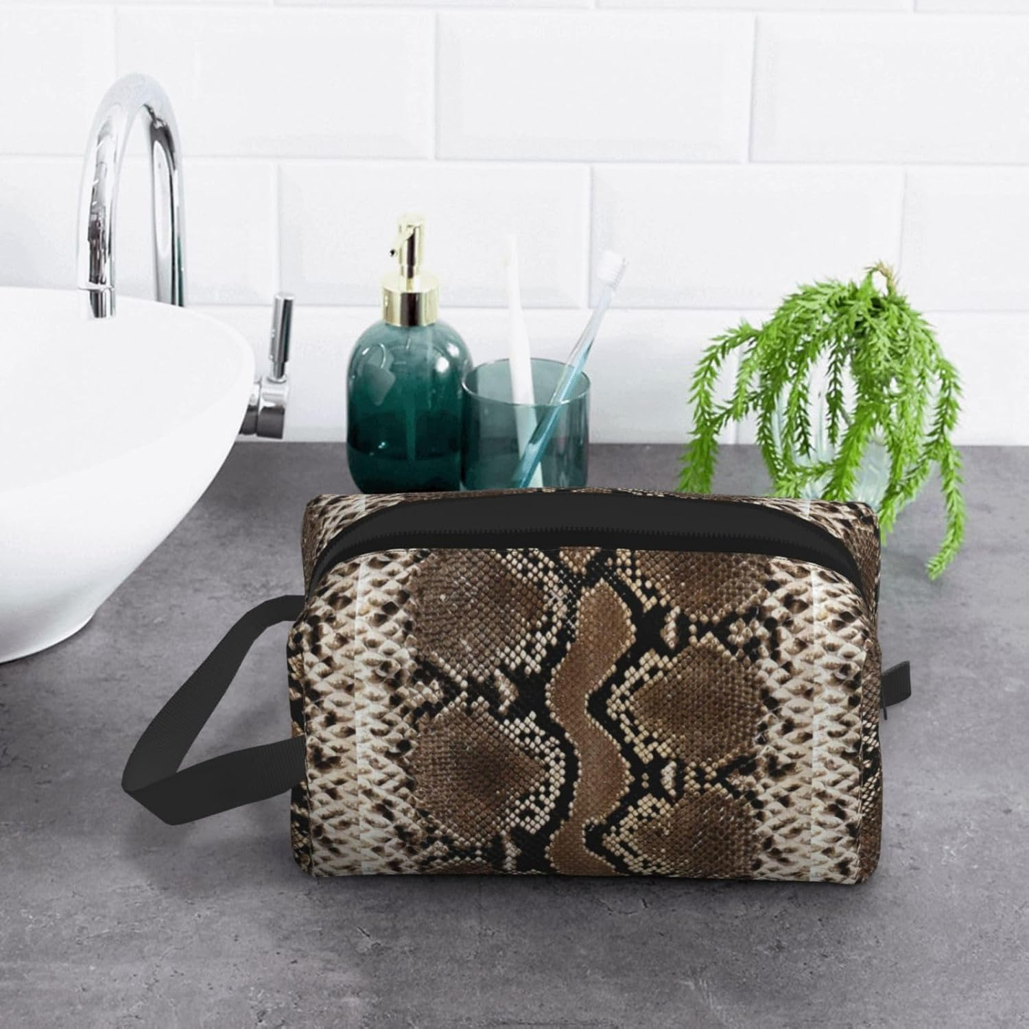 Cozimangoe Toiletry Bag for Travel, Large Padded with Handle Makeup Bags Shaving Cosmetics Toiletries Accessories Gym, Personalized Snakeskin Brown image number 1