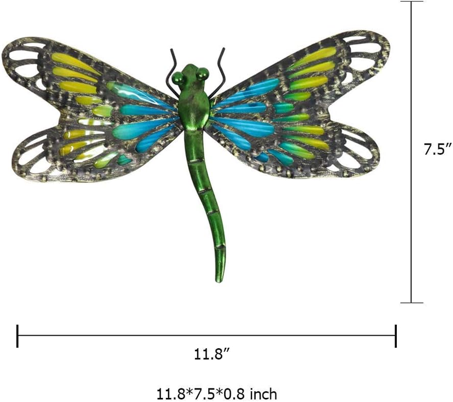 HONGLAND 2Pcs Metal Dragonfly Wall Decor Outdoor Dragonfly Wall Art Glass Sculpture for Home Garden,Gradient Blue&Green image number 6