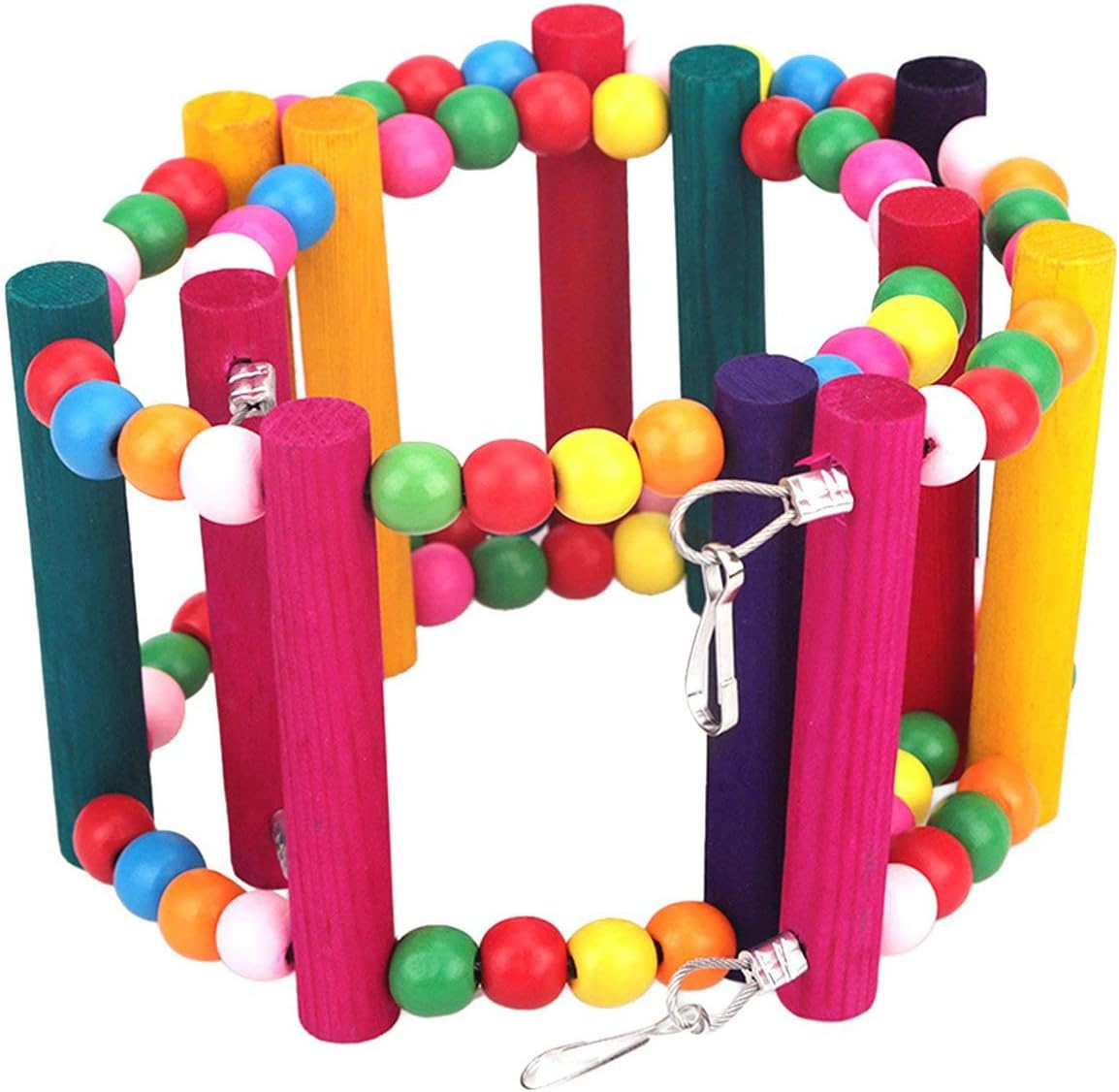 Uheng Colorful Bird Ladder Toys for Parrot, Pet Swings Chew Hanging Bridge, Wooden Rainbow Cage Training Accessories for Cockatiel Conure Parakeet Small Macaw Budgie (8 Ladders,22Inch) image number 4