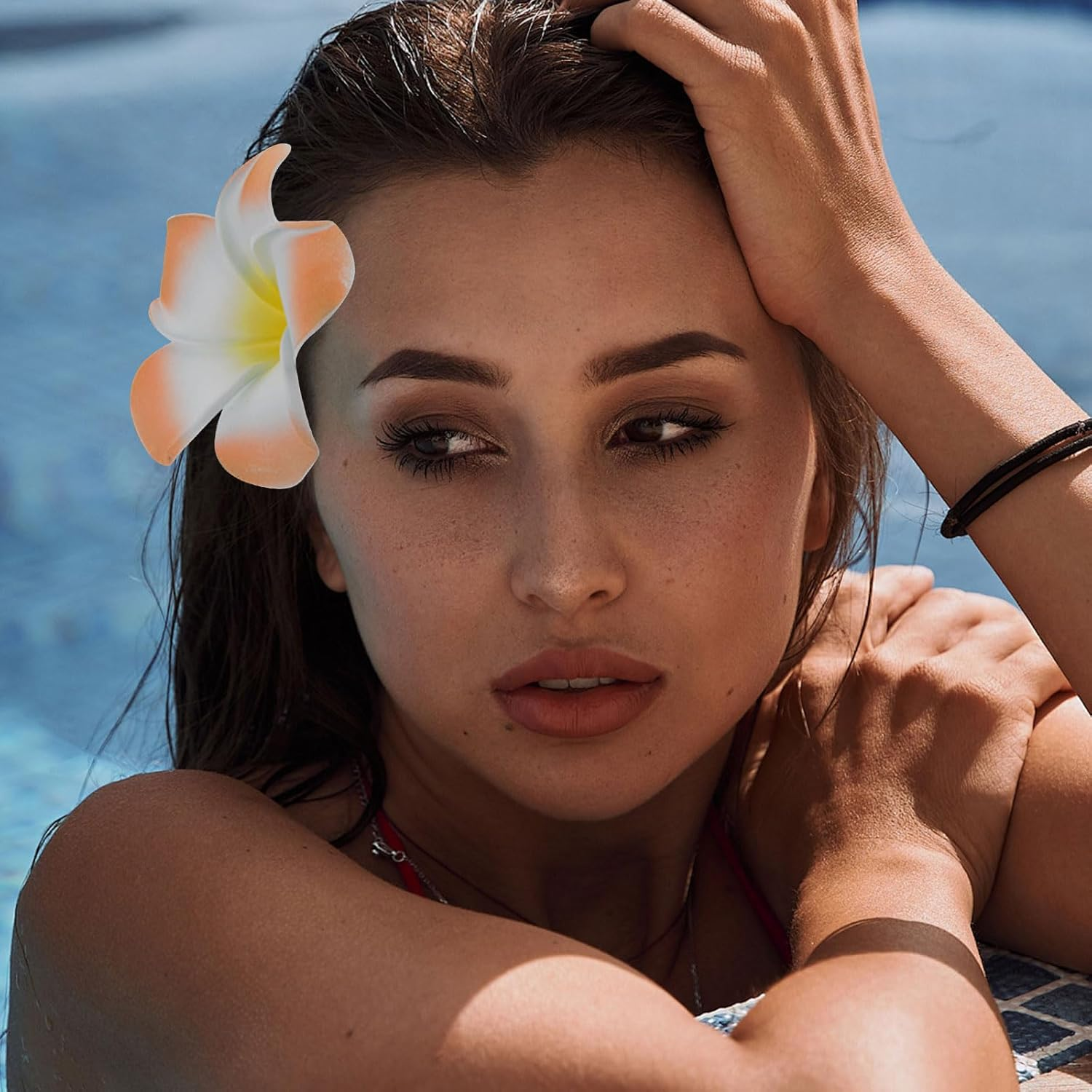 Mezrkuwr Pack of 10 Hawaii Flower Hair Clips, Flower Hair Clip, Hawaiian Plumeria Hair Clip, Beach Flower Headwear for Wedding Parties for Women Girls Gift image number 2