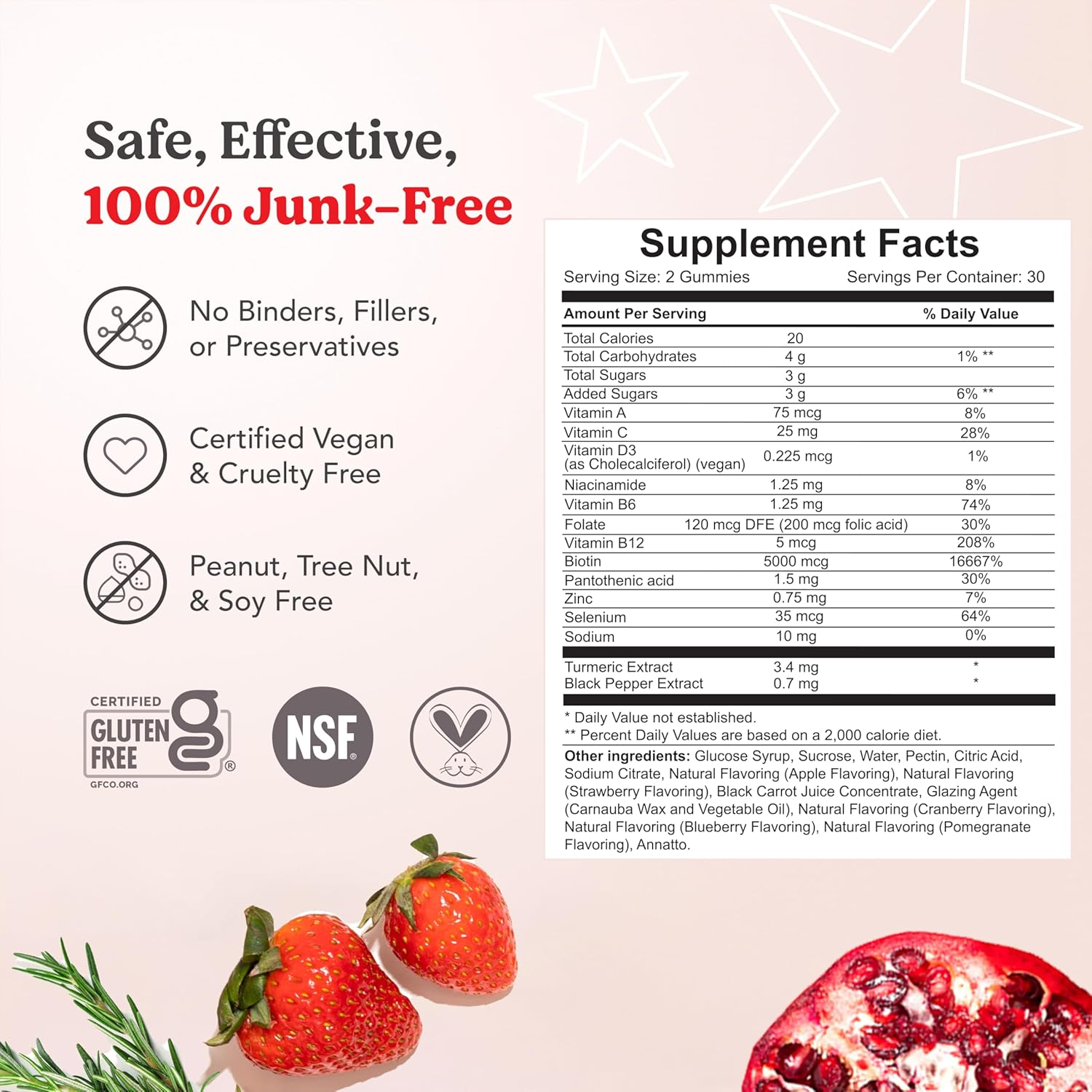 Hairtamin Star Gummy Hair Vitamins - Made in USA - Biotin Gummies Hair Vitamins for Faster Hair Growth for Women & Men - Gluten-Free, Low Carb, Vegan Hair Supplement Multivitamin for Hair Skin Nails image number 1