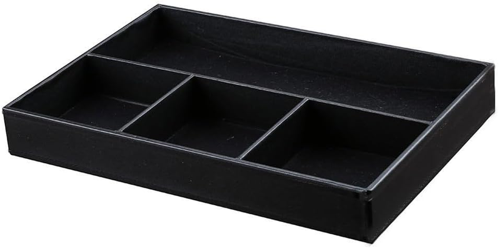 Unionbasic Flat 4-Slot Leather Desk Drawer Tray Stationery Sundries Gadget Organizer Storage Box Pen Pencil Holder Case Container, Black image number 3