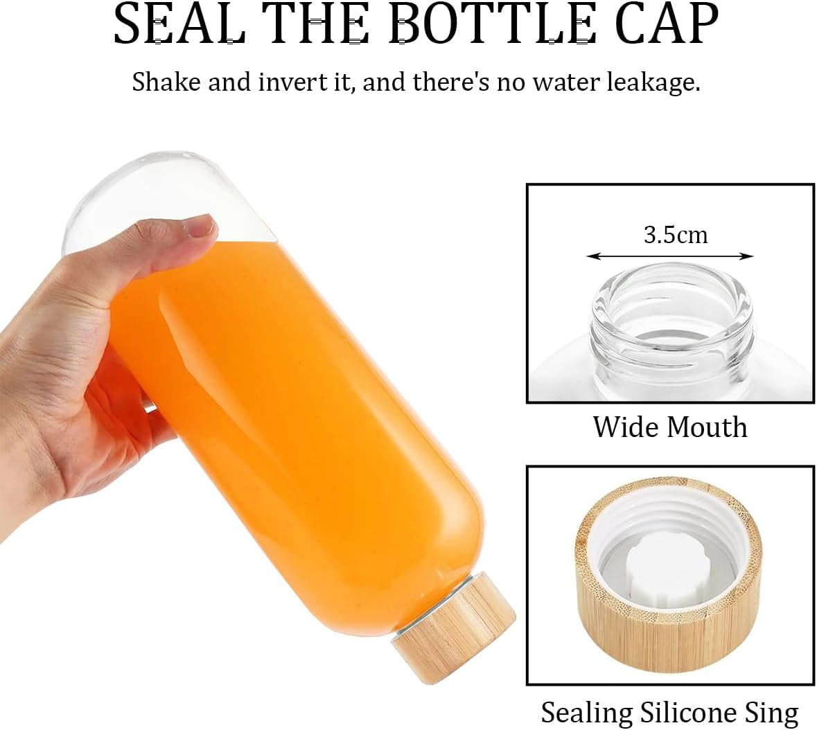 Blissify 1L High Borosilicate Glass Water Bottles with Bamboo Lids, 2 Pack Glass Juice Bottles, Reusable Drinking Bottles for Hot Cold Drinks, Home, Office, Gym & Outdoors image number 2