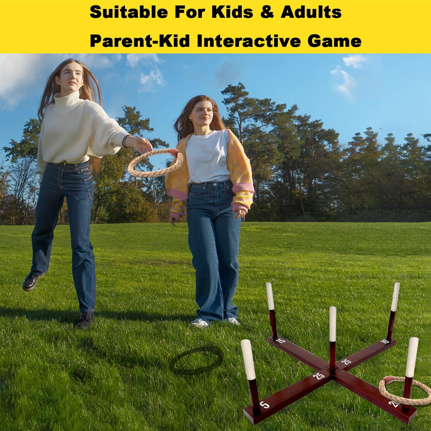 Ring Toss Set for Adults - Sociable Backyard & Patio Game with Portable Case - Ideal Outdoor Activity for Easter & Celebrations - Wooden Hoop Toss Kit