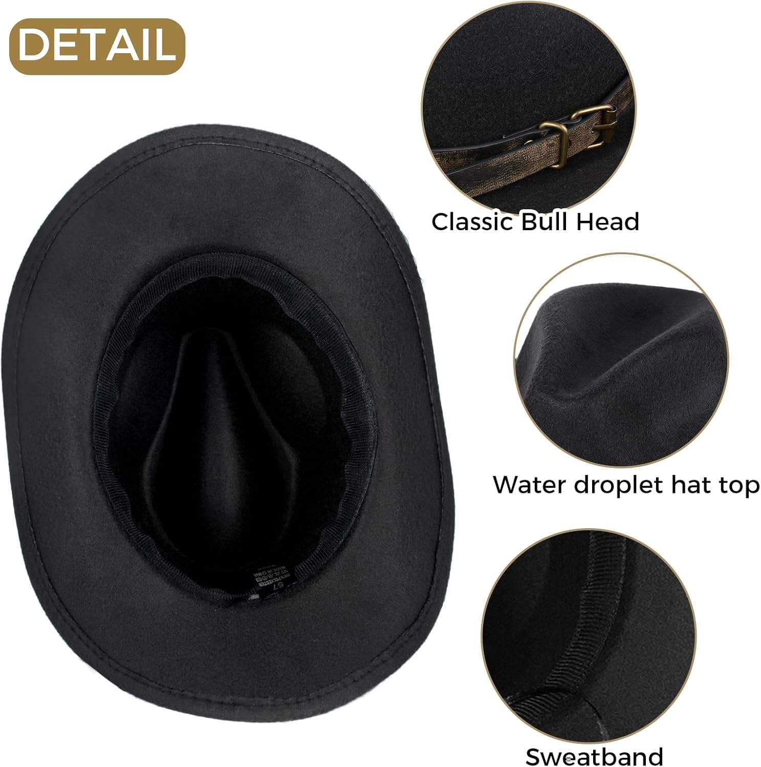 XURUIAU Men'S and Women'S Cowboy Hat Classic Felt Wide Edge Western Cowboy Hat Black image number 5