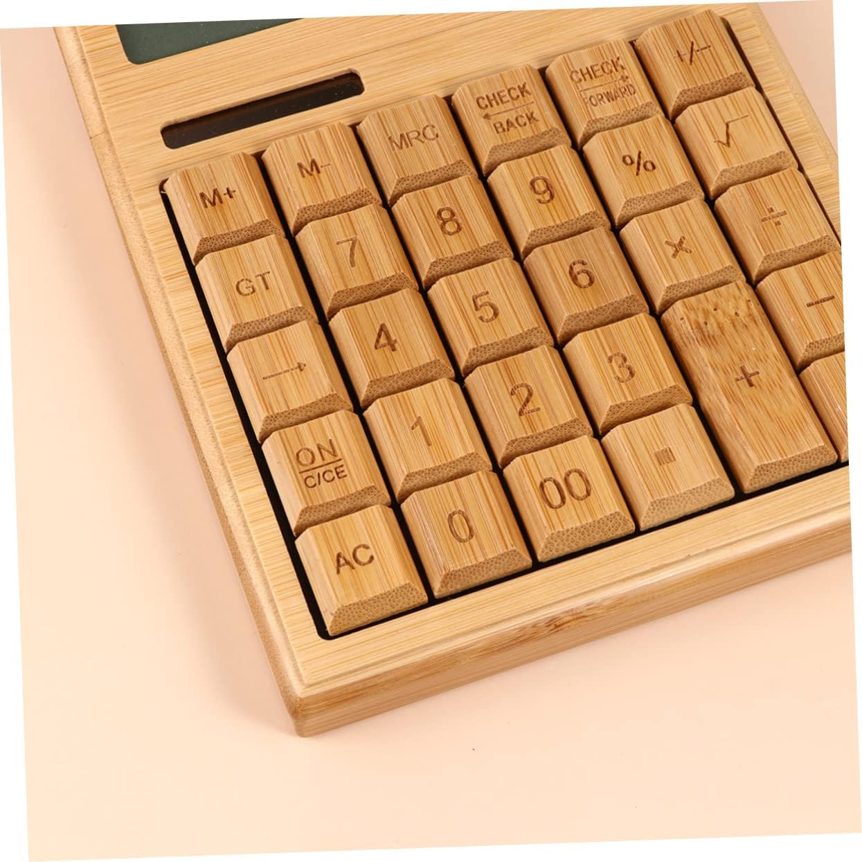Key Bamboo Solar Calculator for Office Portable Electronic Calculator Buttons for Desk Use and Basic Calculations - Light Brown image number 6