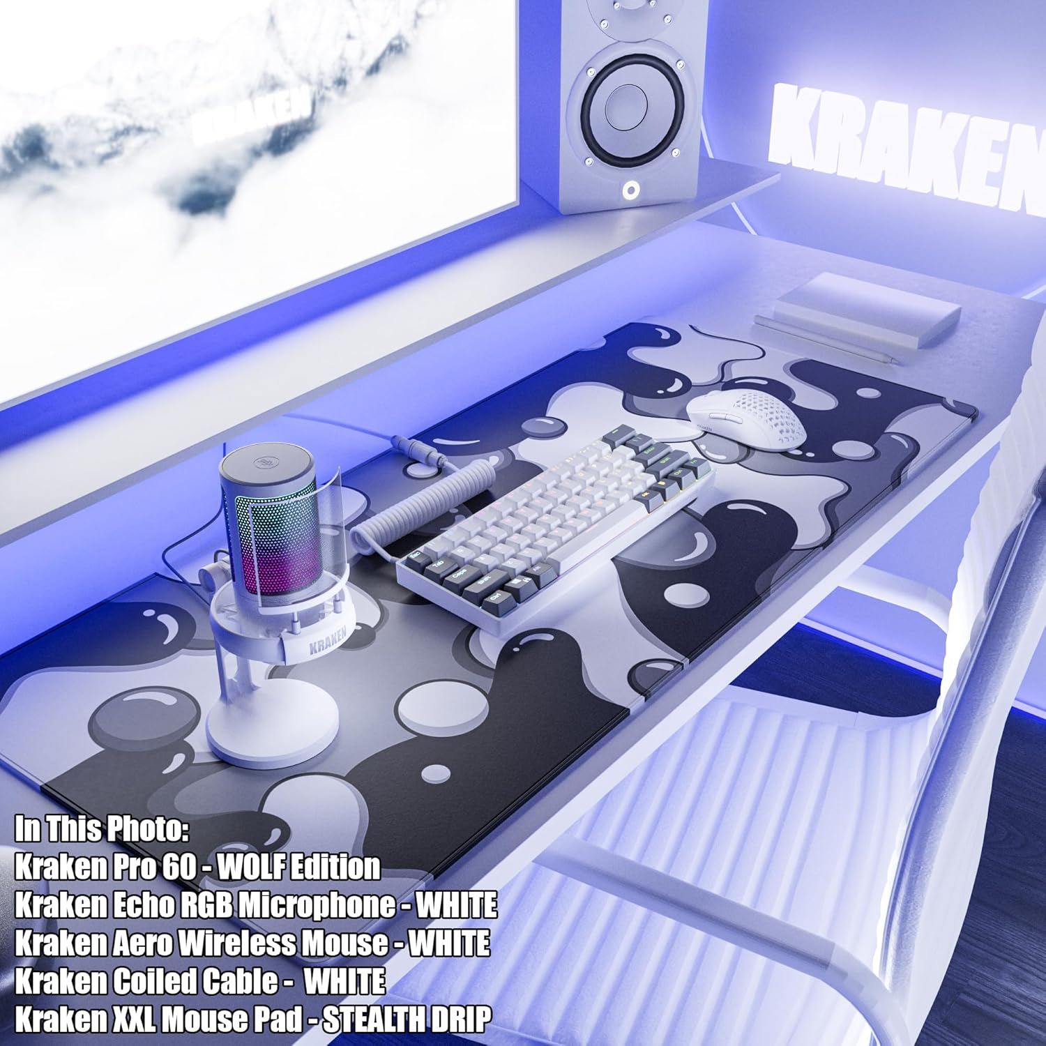 Kraken AERO - Superlight Wireless Gaming Mouse, Ultra-Lightweight, Lag-Free Wireless, Dual-Mode (2.4Ghz + Wired) Symmetrical, 26,000 DPI, PAW3395 Compatible with PC/MAC (White) image number 3