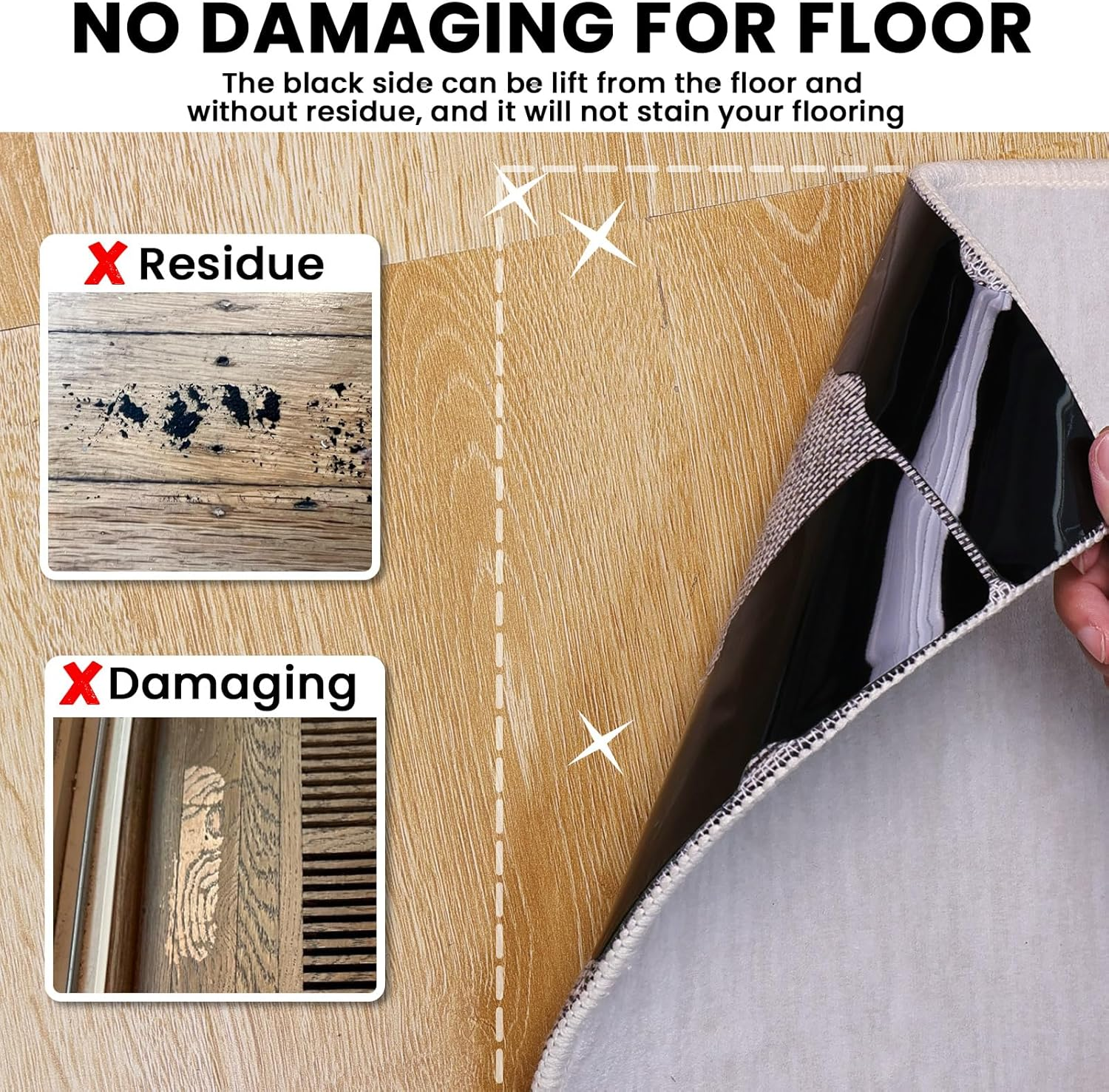 Urdar Brunnr Rug Carpet Non Slip Grippers, Reusable Rug Tape Pads, Strong Adhesive Carpet Grippers for Area Rugs, Keep Corners Flat, No Damaging for Floor Removable, 12Pcs image number 2