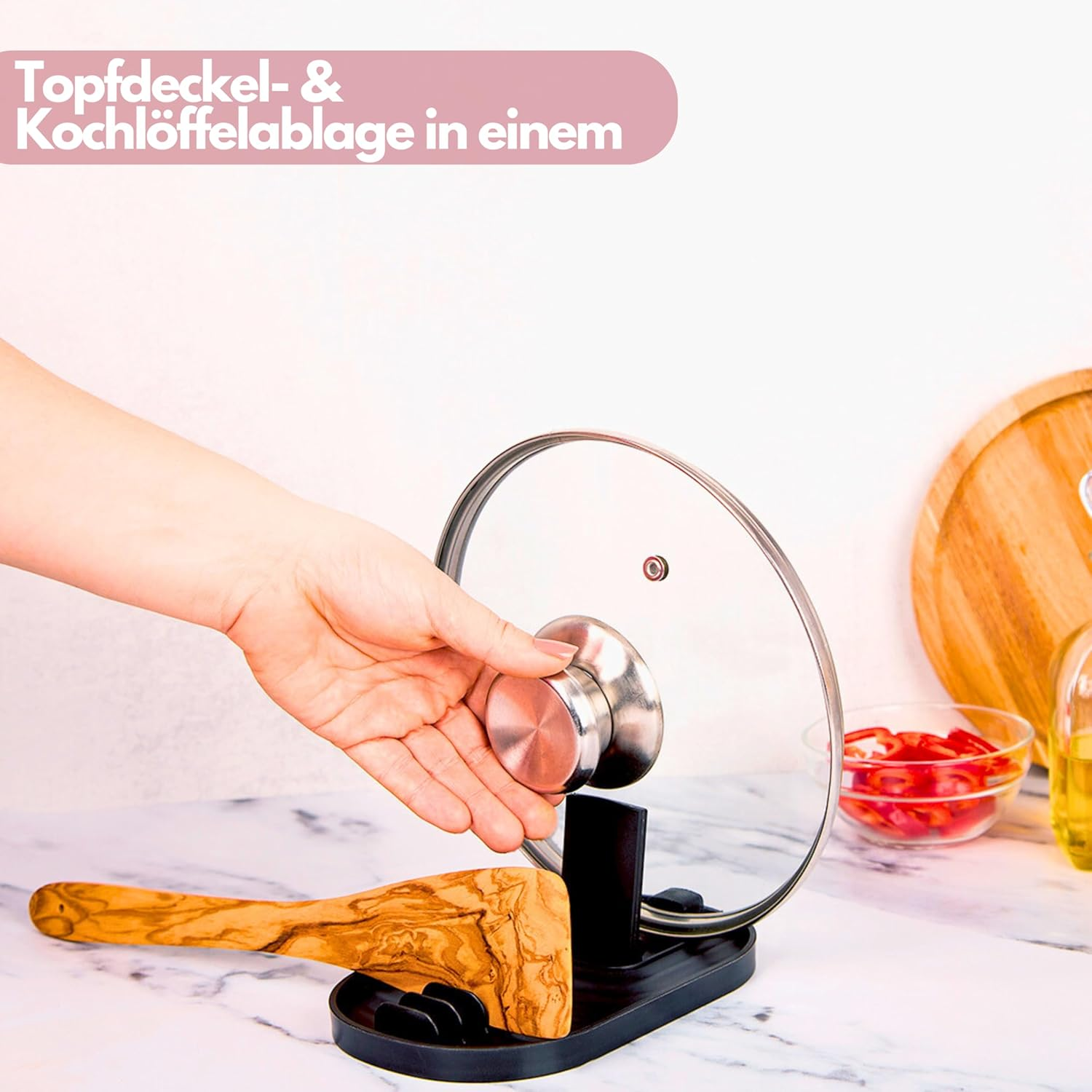 H E L P Y&reg; Holder High Quality Cookware Rack and Pot Lid Rack, Cooking Spoon Rest, Utensil Holder, Lid Holder, Kitchen Gadget, Tablet Holder, Cookbook Holder - Pink image number 2