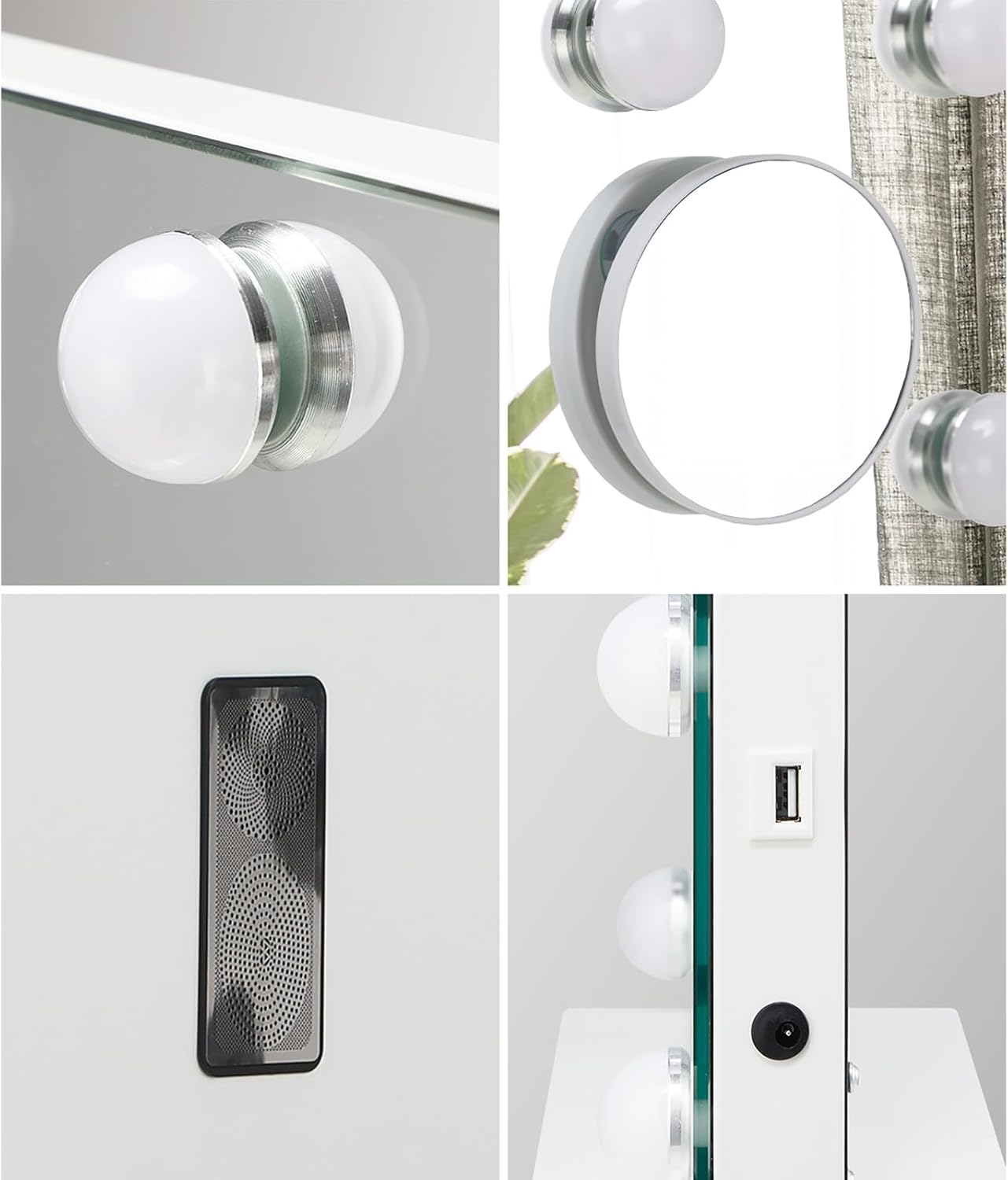 Oikiture Makeup Mirror with Light Hollywood Smart Makeup Mirror with 15 LED Bulbs 60 X 52Cm Bluetooth Speaker USB Power Charging Vanity Mirror with 10X Magnifying Mirror