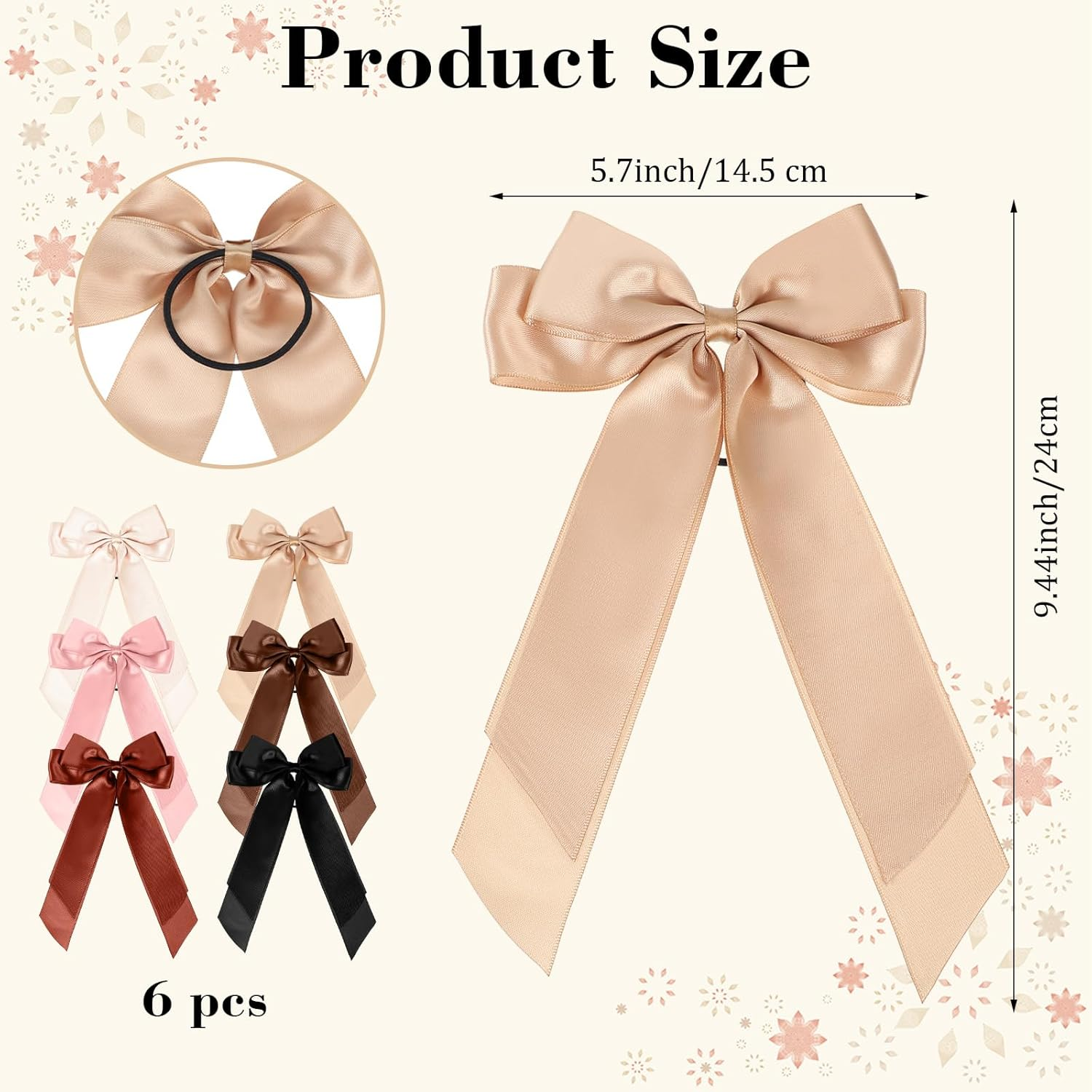 KFHENSOMR Bow Hair Ties 6 Pcs Colorful Hair Ties with Bows Satin Hairs Ribbon Scrunchies Elastic Hairs Bows for Women Ponytail Holder Cute Ribbons Bow Scrunchies Accessories for Women image number 4