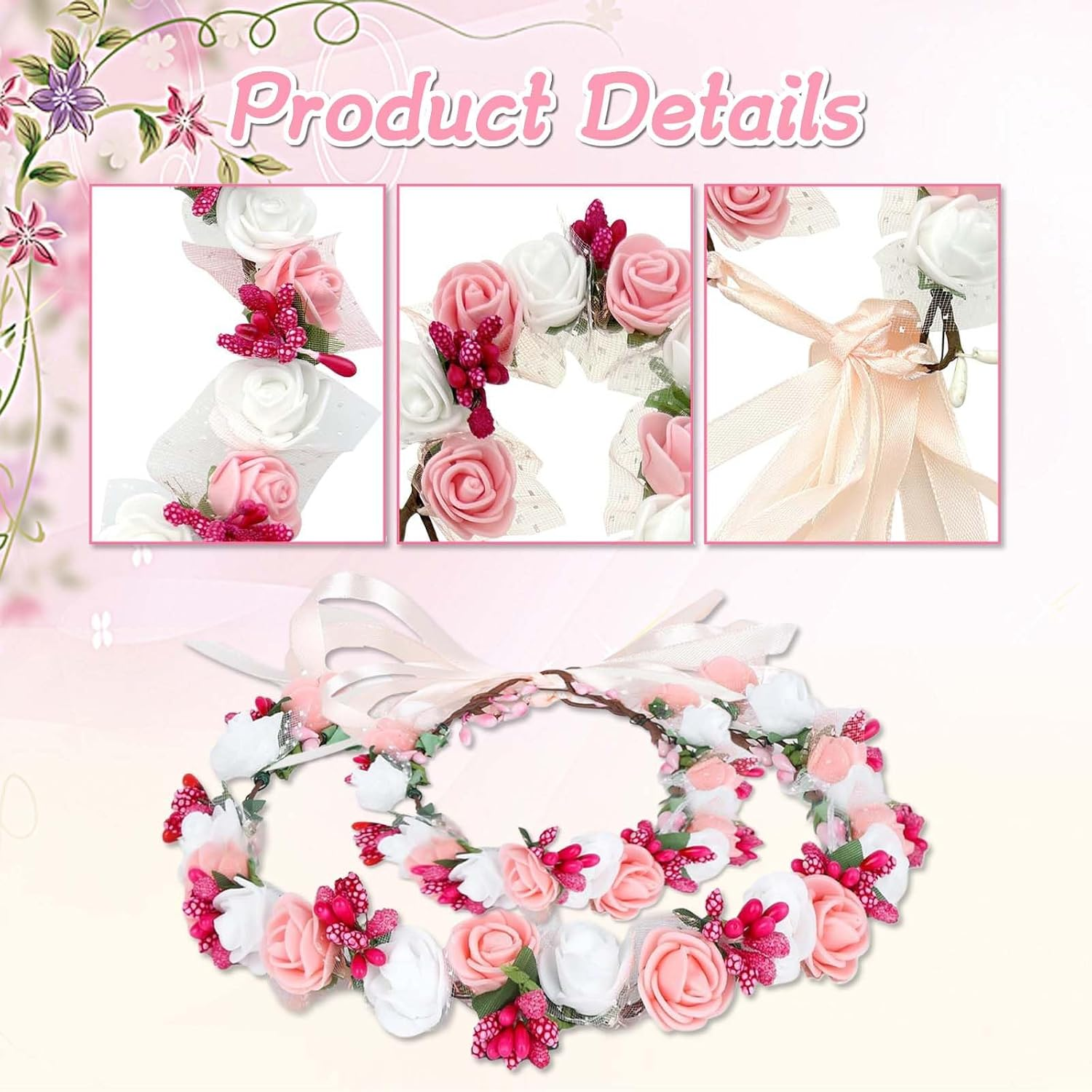 Beautiful Headband with Dried Flowers - Optimal Hair Wreath for Communion Young Women - Flower Wreath Headpiece - Oktoberfest Hair Accessories image number 1