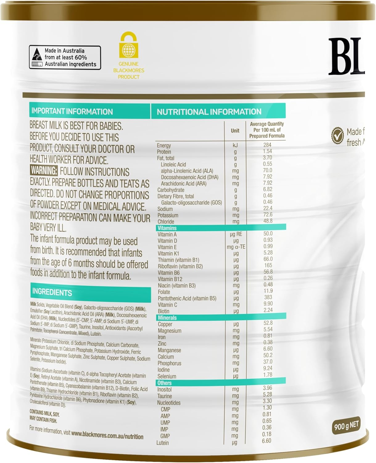 Blackmores Newborn Formula | Special Blend of Nutrients to Help Meet Nutritional Needs of Your Baby from Birth to 6 Months | 900 Grams, Powder image number 4