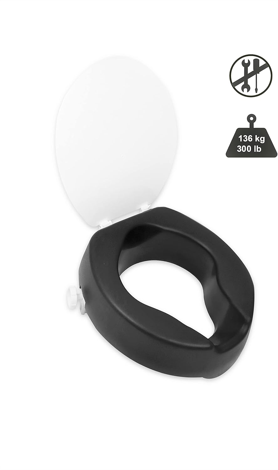 KMINA - Soft Toilet Seat with Lid 10 Cm, Toilet Booster Seat for Seniors, Raised Toilet Seat 10 Cm, Toilet Attachment for Seniors, Booster Seat Toilet, Toilet Seat Raisers, Black image number 6