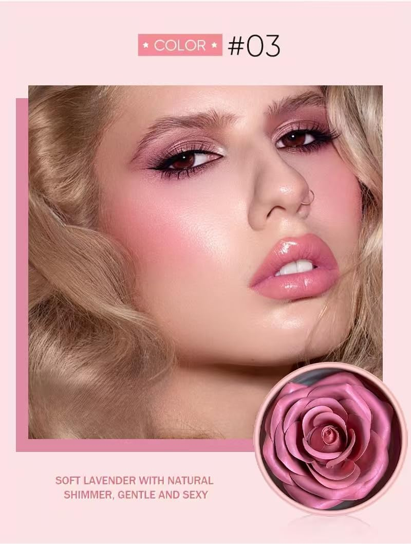 4-Color 3D Rose Petal Blush, Flower Petal Powder Blush for Cheek, Natural Finish Long-Lasting Shimmer Face Rubor Highlighter Makeup Blush for Women(#03, 0.211 OZ) - 01 image number 2
