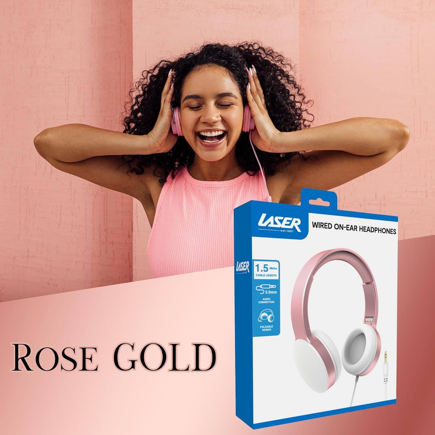 Laser Wired over Ear Stereo Headphones Rose Gold image number 6