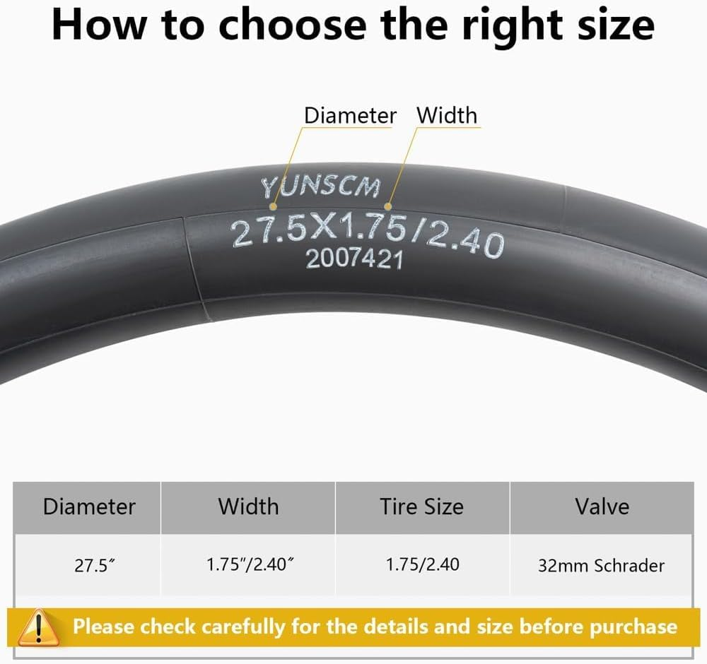 Yunscm 2 Pcs,27.5X1.95 Bike Tubes Heavy Duty,Schrader Valve 32Mm,27.5X1.75/2.4 Bike Inner Tubes,Compatible with 27.5X1.75/1.95/2.125/2.25/2.35/2.40 Mountain Bike and off Road Bike Tire Tube image number 5