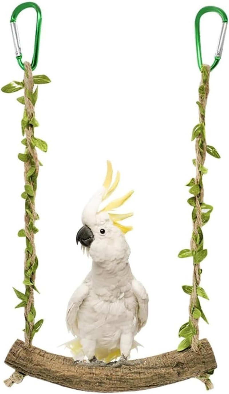 AIMALL Parrot Swing Station with Rattan Wood Pole, and Green Carabiner &ndash; Birdcage Decoration and Perch for Parrots image number 3