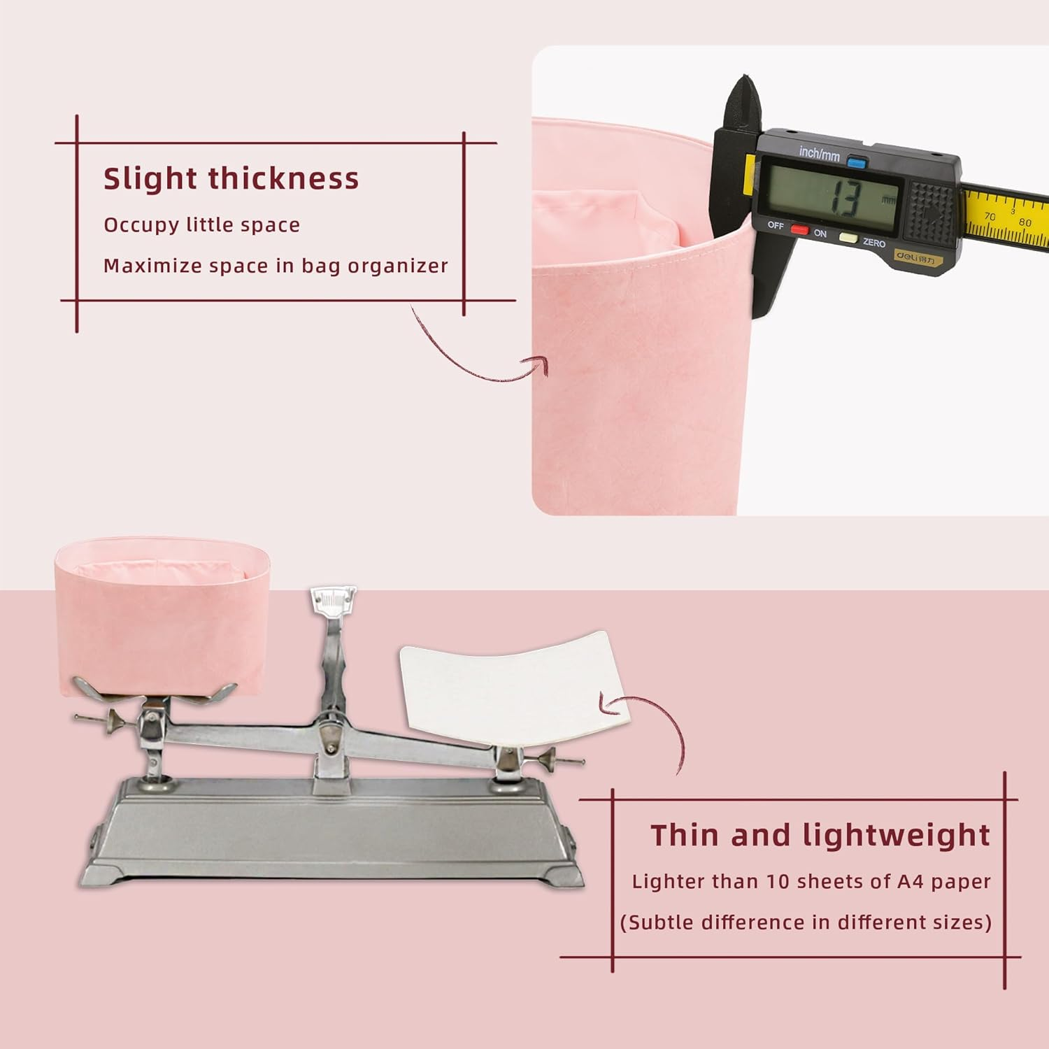 19 Neatthin Tote Bag Organiser, Waterproof Dupontpaper Surface and Silky Satin Lining, Lightweight Purse Insert Compatible with LV Speedy 20 (Speedy 20, Pink)