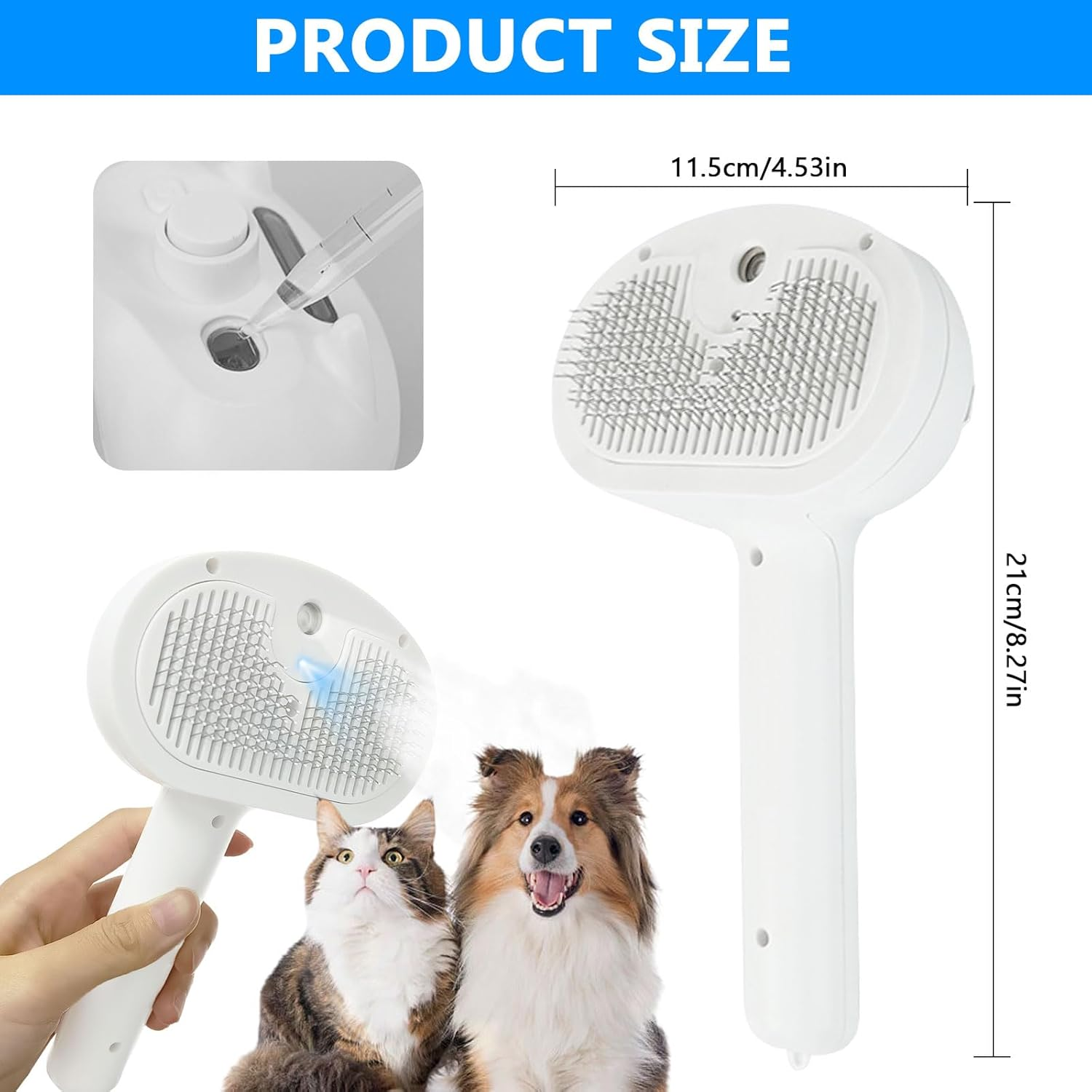 Cat Brush with Steam, Cat Brush Short Hair Steam Brush Cat Spray Dog Brush for Long Hair, Skin-Friendly Cat Brush, Clean Pet Hair from the Brush with One Button image number 5