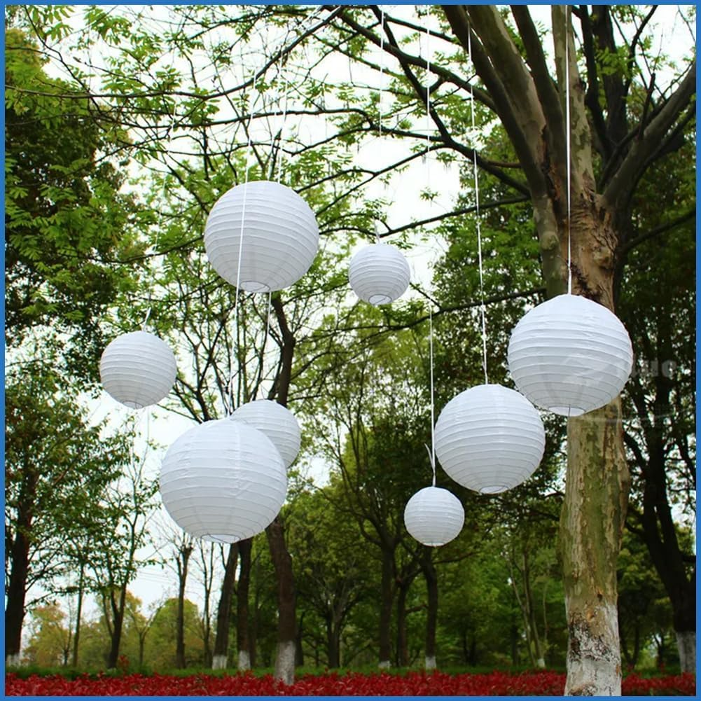 Paper Lanterns, Pack of 5 White Lanterns, Outdoor Weatherproof, Lanterns, Outdoor, Hanging round White Paper Lantern, Lampshade Paper, for Birthday, Baby Shower, Wedding, Party, Garden Decoration image number 6