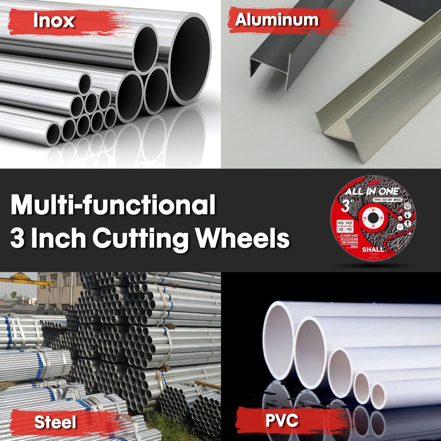 Shall 25-Pack Cut off Wheels 3&rdquo; X 3/8&rdquo; X 3/64&rdquo; - Ultra Thin 75Mm Cutting Wheel with Pouch for Angle Grinder & Cut-Off Tools - Fast Cutting Disc for INOX, Steel, Iron, Non-Ferrous Metal & PVC image number 4