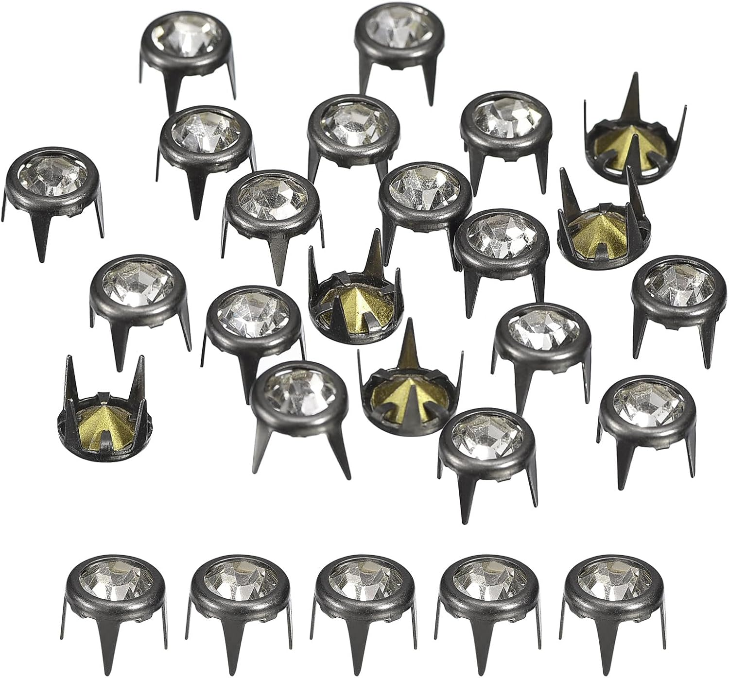 Sourcing Map 120Pcs Rhinestone Stud Refills, 7Mm/0.28" Rhinestone Claw Beads Nailhead, Rivets Metal Spikes Rivet Decorative for DIY Leather Craft Making Purse Clothing Shoes Belt, Black White image number 5