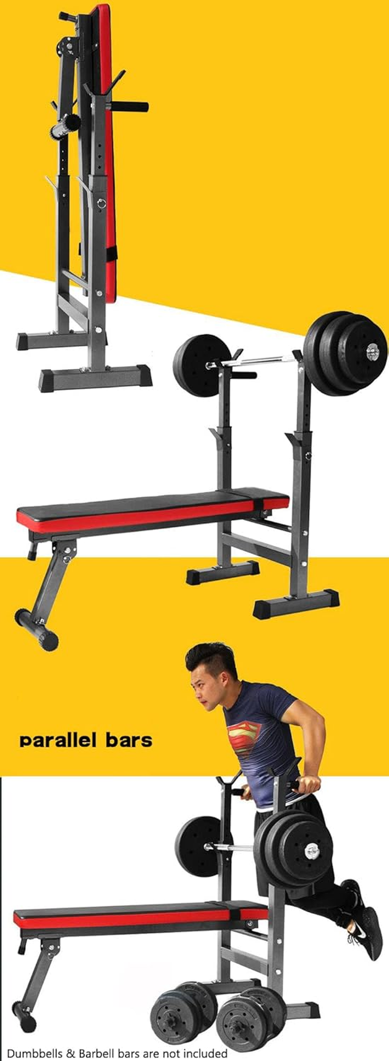 Salesbay Multi-Station Foldable Bench Press Incline Home Gym Fitness Olympic Weights Station Rack